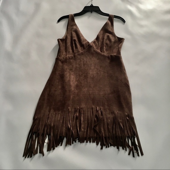 Coachella Vibe!! Whyte Eyelash Brown / Taupe Fringe Dress/ Shirt - Picture 1 of 5